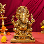 Brass Superfine Lord Sitting Ganesha Idol (14") Vedansh Craft