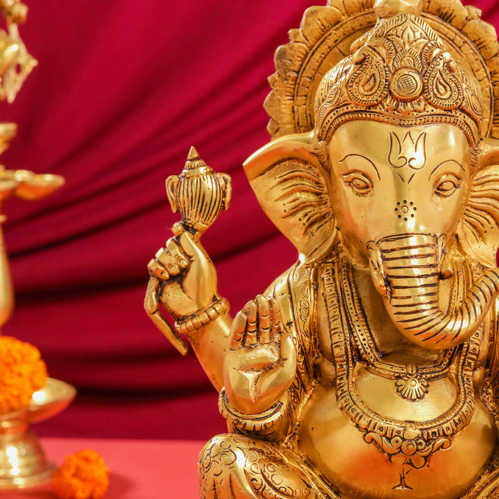 Brass Superfine Lord Sitting Ganesha Idol (14") Vedansh Craft