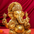 Brass Superfine Lord Sitting Ganesha Idol (14") Vedansh Craft