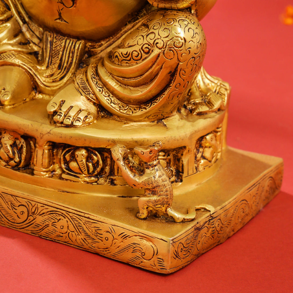 Brass Superfine Lord Sitting Ganesha Idol (14") Vedansh Craft