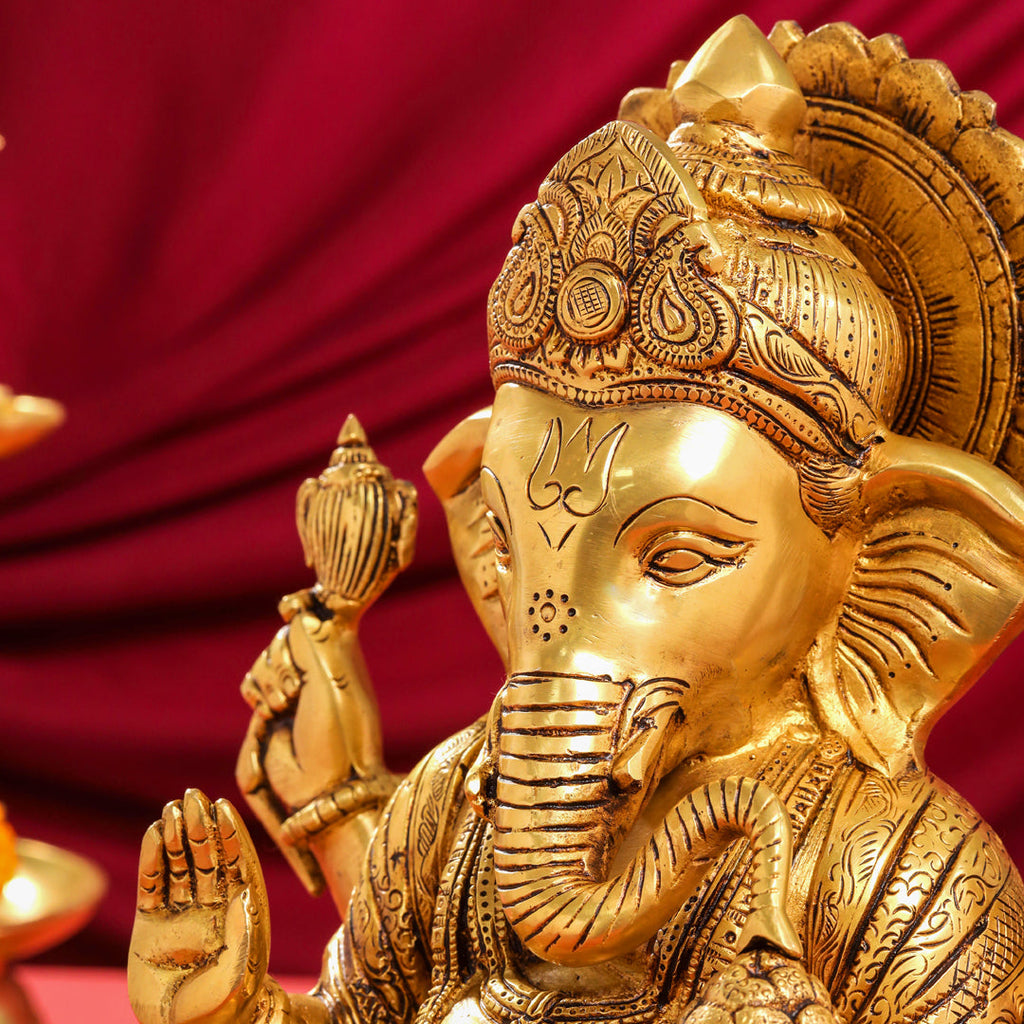 Brass Superfine Lord Sitting Ganesha Idol (14") Vedansh Craft