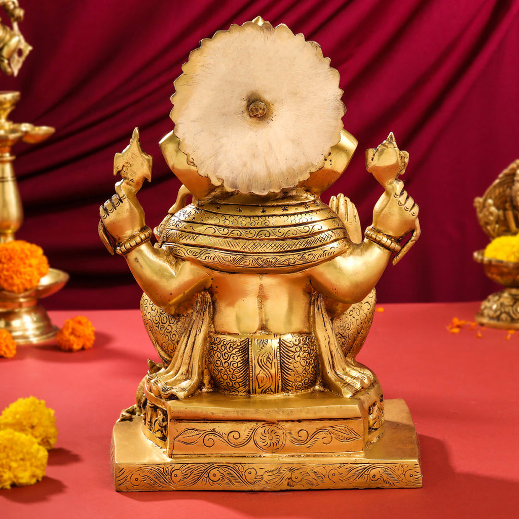 Brass Superfine Lord Sitting Ganesha Idol (14") Vedansh Craft