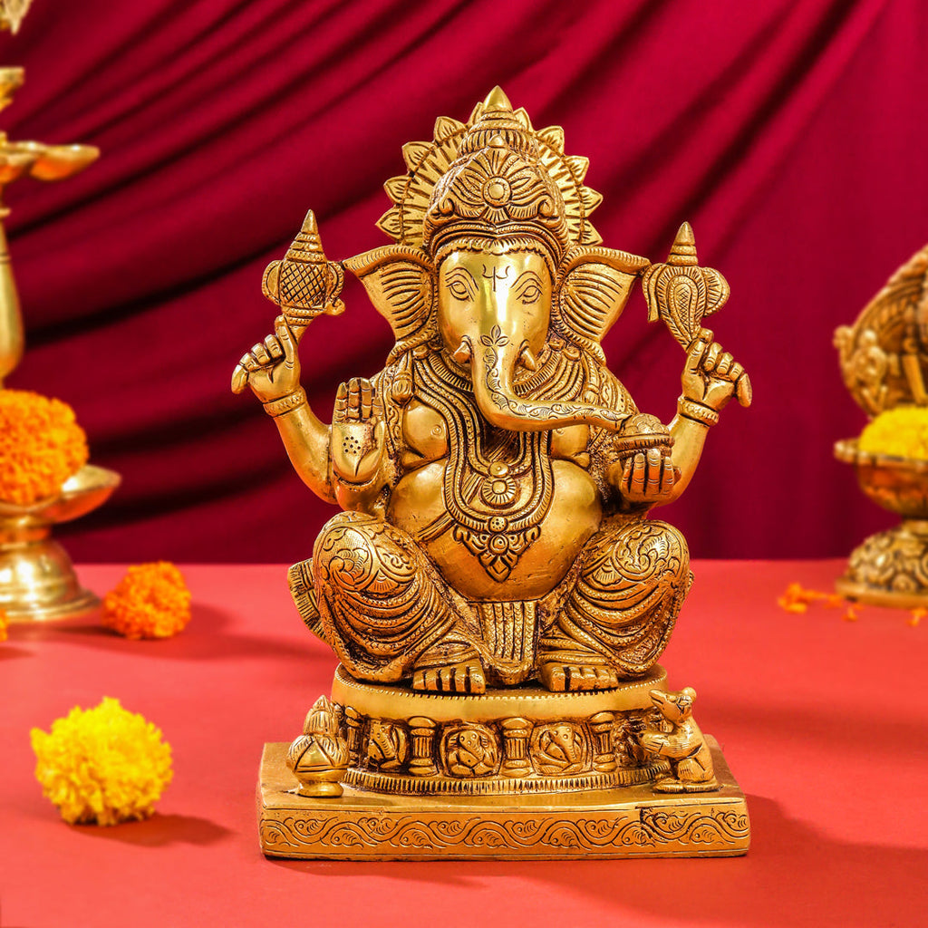 Brass Lord Sitting Ganesha Idol (10.5 Inch) Vedansh Craft