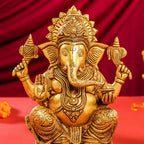 Brass Lord Sitting Ganesha Idol (10.5 Inch)