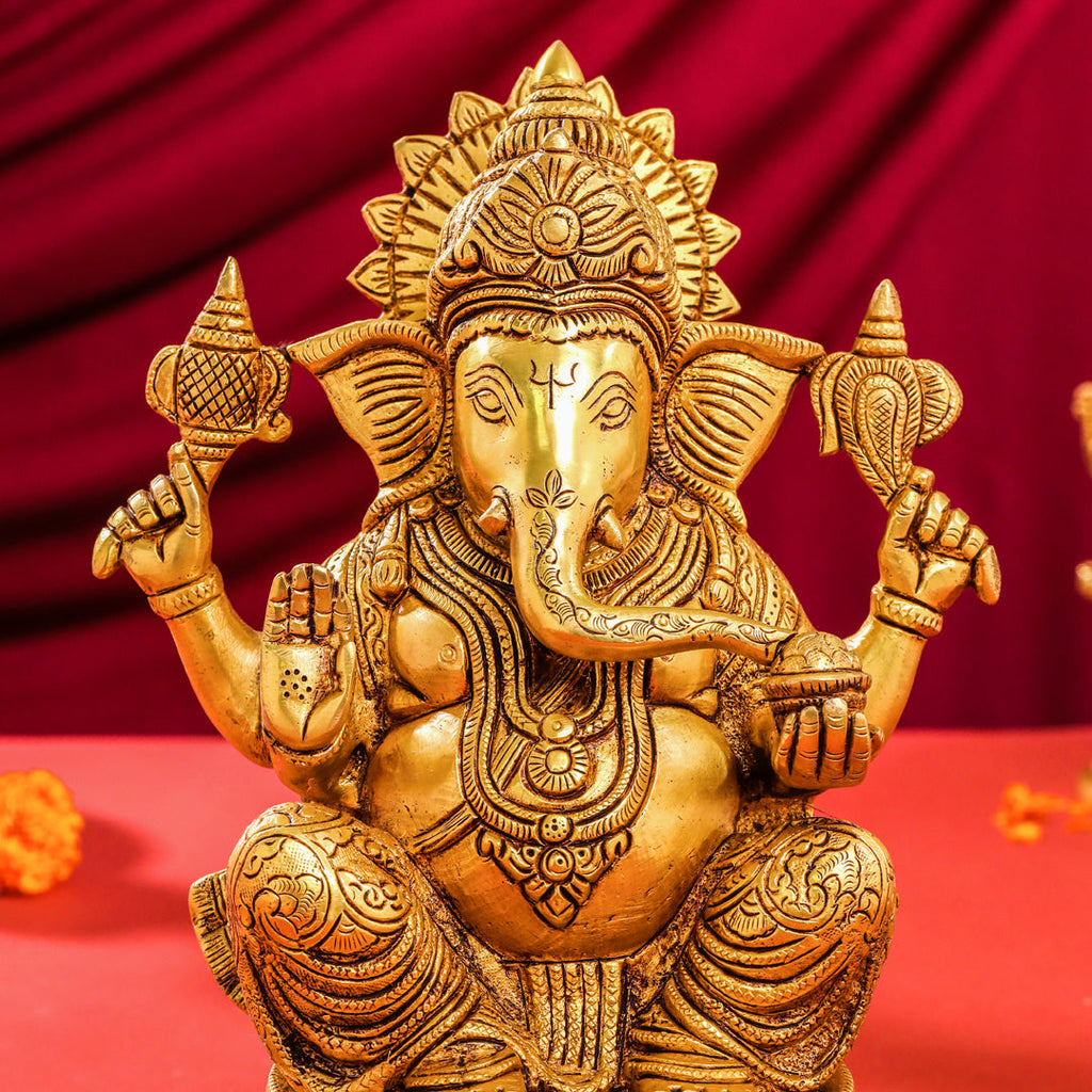 Brass Lord Sitting Ganesha Idol (10.5 Inch) Vedansh Craft