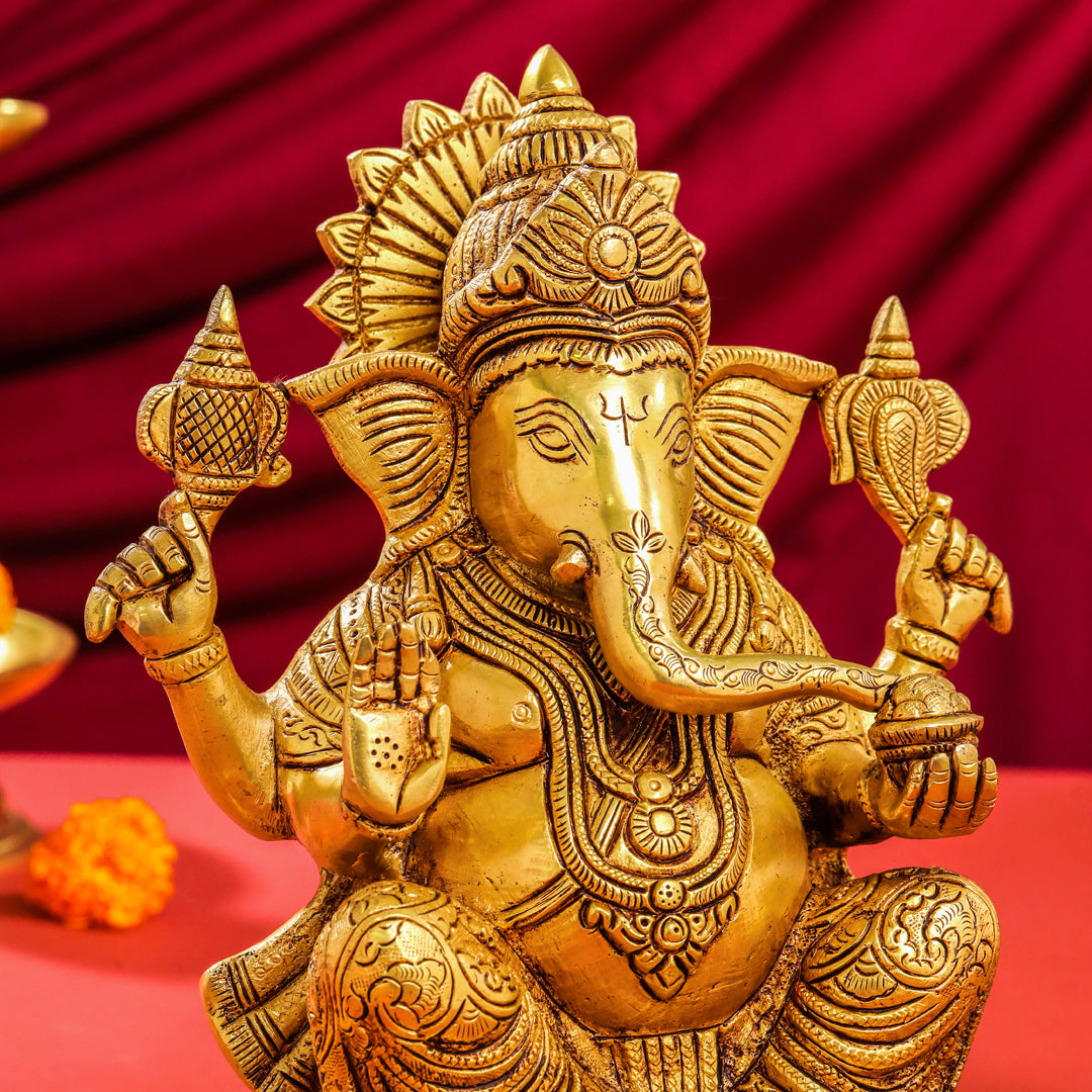 Brass Lord Sitting Ganesha Idol (10.5 Inch) Vedansh Craft