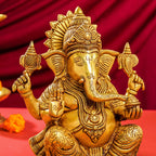 Brass Lord Sitting Ganesha Idol (10.5 Inch)