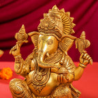 Brass Lord Sitting Ganesha Idol (10.5 Inch)