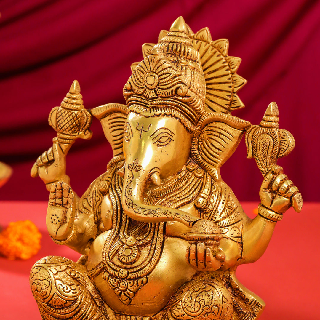 Brass Lord Sitting Ganesha Idol (10.5 Inch) Vedansh Craft