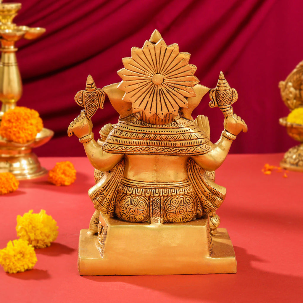 Brass Lord Sitting Ganesha Idol (10.5 Inch) Vedansh Craft