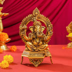Brass Sitting Ganesha And Lakshmi On Throne Set (11 Inch) Vedansh Craft