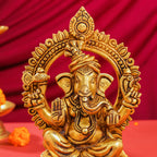Brass Sitting Ganesha And Lakshmi On Throne Set (11 Inch) Vedansh Craft