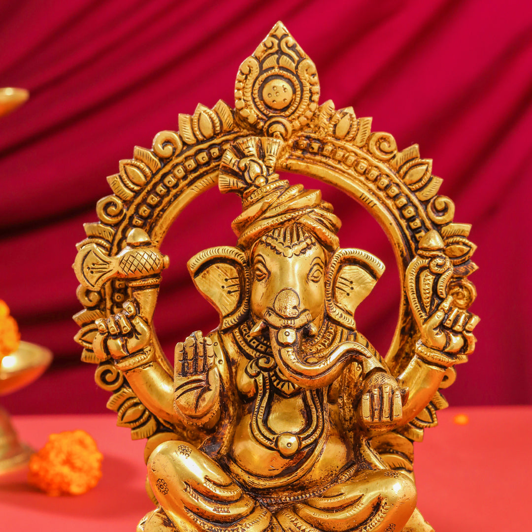 Brass Sitting Ganesha And Lakshmi On Throne Set (11 Inch) Vedansh Craft