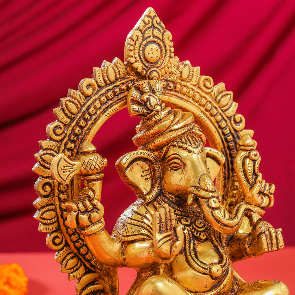 Brass Sitting Ganesha And Lakshmi On Throne Set (11 Inch) Vedansh Craft