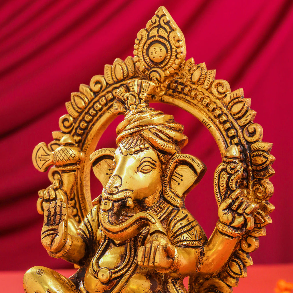 Brass Sitting Ganesha And Lakshmi On Throne Set (11 Inch) Vedansh Craft
