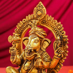 Brass Sitting Ganesha And Lakshmi On Throne Set (11 Inch) Vedansh Craft