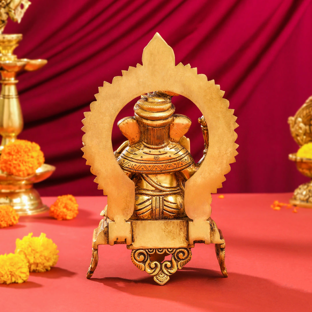 Brass Sitting Ganesha And Lakshmi On Throne Set (11 Inch) Vedansh Craft