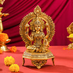 Brass Sitting Ganesha And Lakshmi On Throne Set (11 Inch) Vedansh Craft