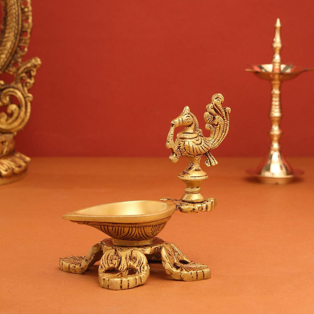 Brass Ethnic Peacock Diya (5 Inch) Vedansh Craft