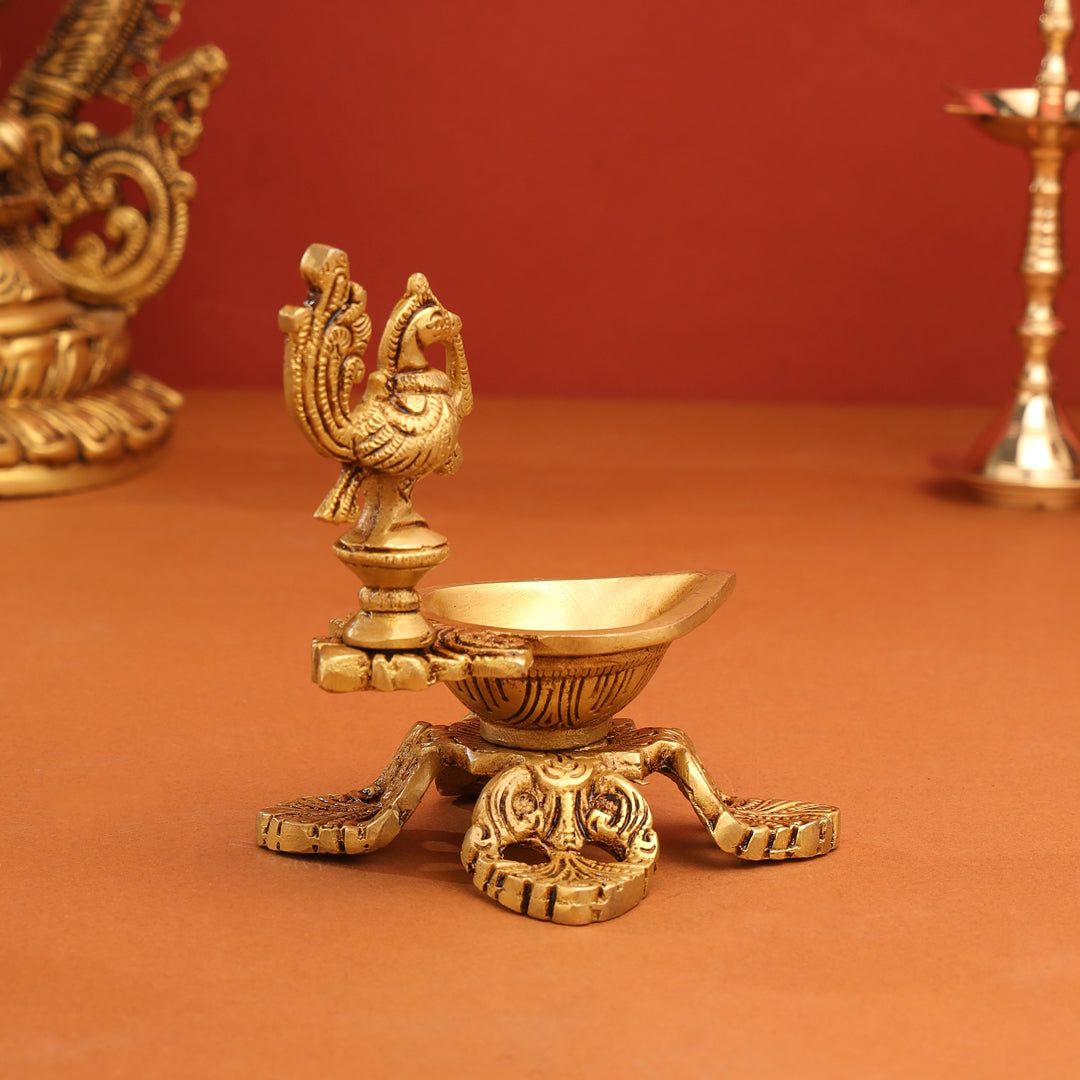Brass Ethnic Peacock Diya (5 Inch) Vedansh Craft