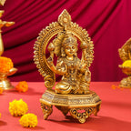 Brass Sitting Ganesha And Lakshmi On Throne Set (11 Inch) Vedansh Craft