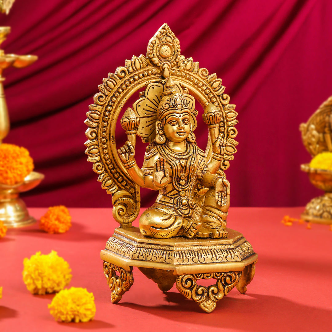 Brass Sitting Ganesha And Lakshmi On Throne Set (11 Inch) Vedansh Craft