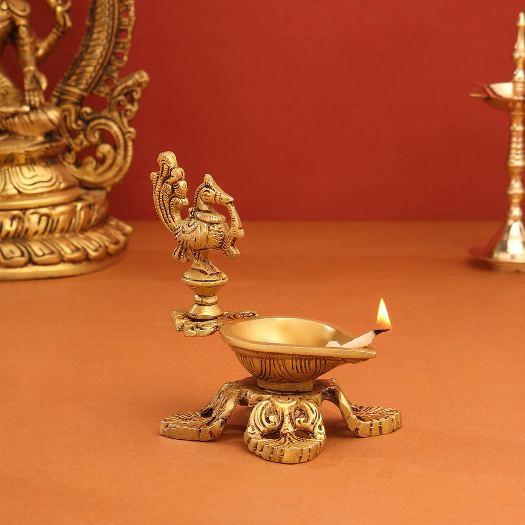 Brass Ethnic Peacock Diya (5 Inch) Vedansh Craft