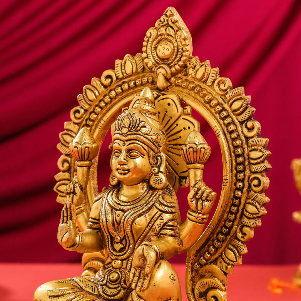 Brass Sitting Ganesha And Lakshmi On Throne Set (11 Inch) Vedansh Craft