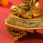 Brass Sitting Ganesha And Lakshmi On Throne Set (11 Inch) Vedansh Craft