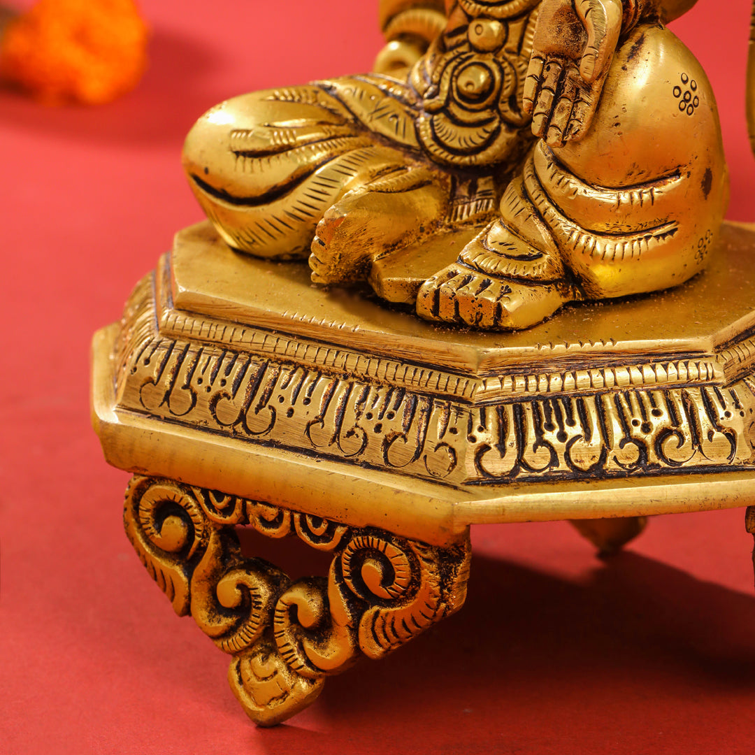 Brass Sitting Ganesha And Lakshmi On Throne Set (11 Inch) Vedansh Craft