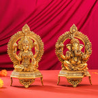 Brass Sitting Ganesha And Lakshmi On Throne Set (11 Inch) Vedansh Craft