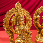 Brass Sitting Ganesha And Lakshmi On Throne Set (11 Inch) Vedansh Craft