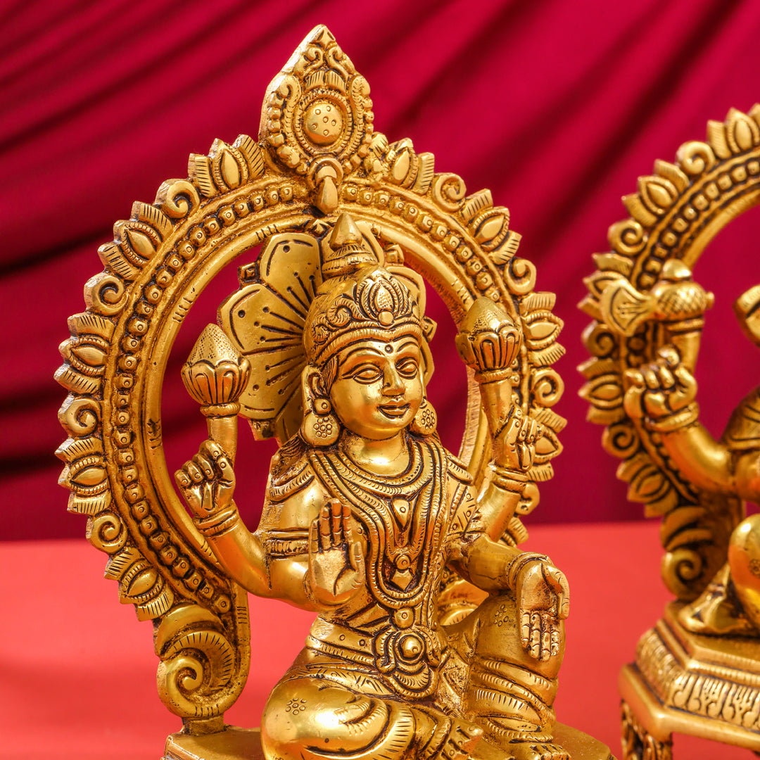 Brass Sitting Ganesha And Lakshmi On Throne Set (11 Inch) Vedansh Craft