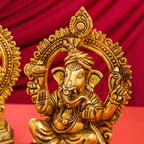 Brass Sitting Ganesha And Lakshmi On Throne Set (11 Inch) Vedansh Craft