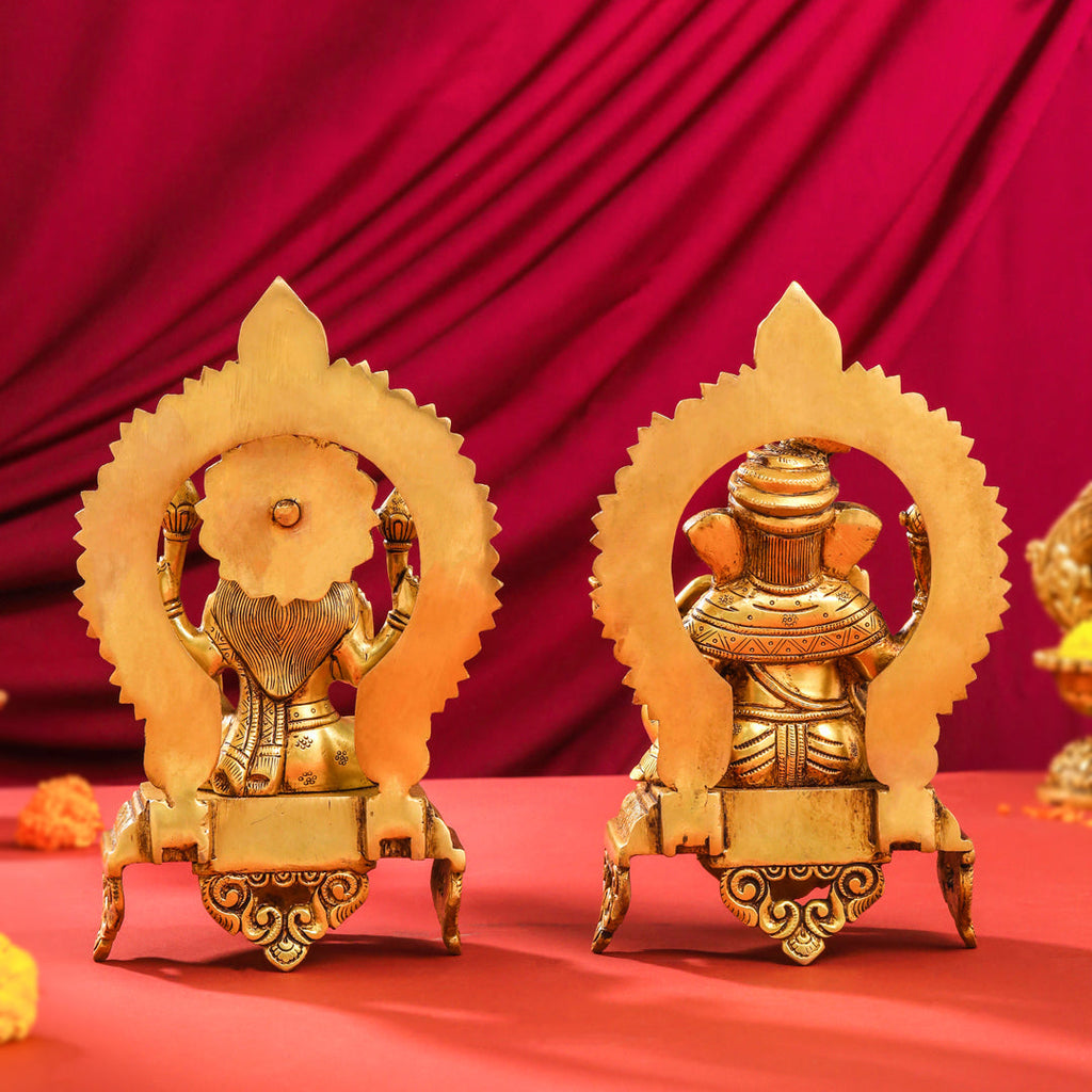 Brass Sitting Ganesha And Lakshmi On Throne Set (11 Inch) Vedansh Craft