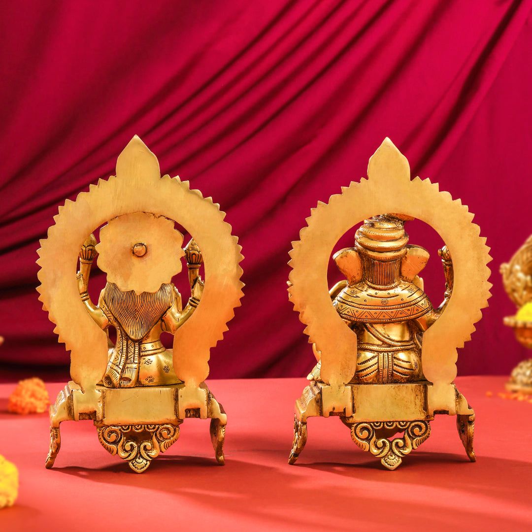 Brass Sitting Ganesha And Lakshmi On Throne Set (11 Inch) Vedansh Craft