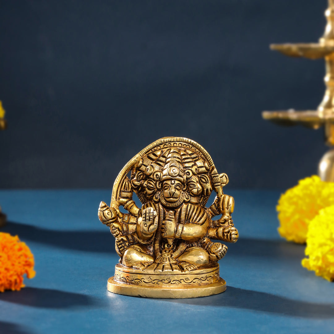 Brass Sitting Panchmukhi Hanuman Idol (3.5 Inch) Vedansh Craft
