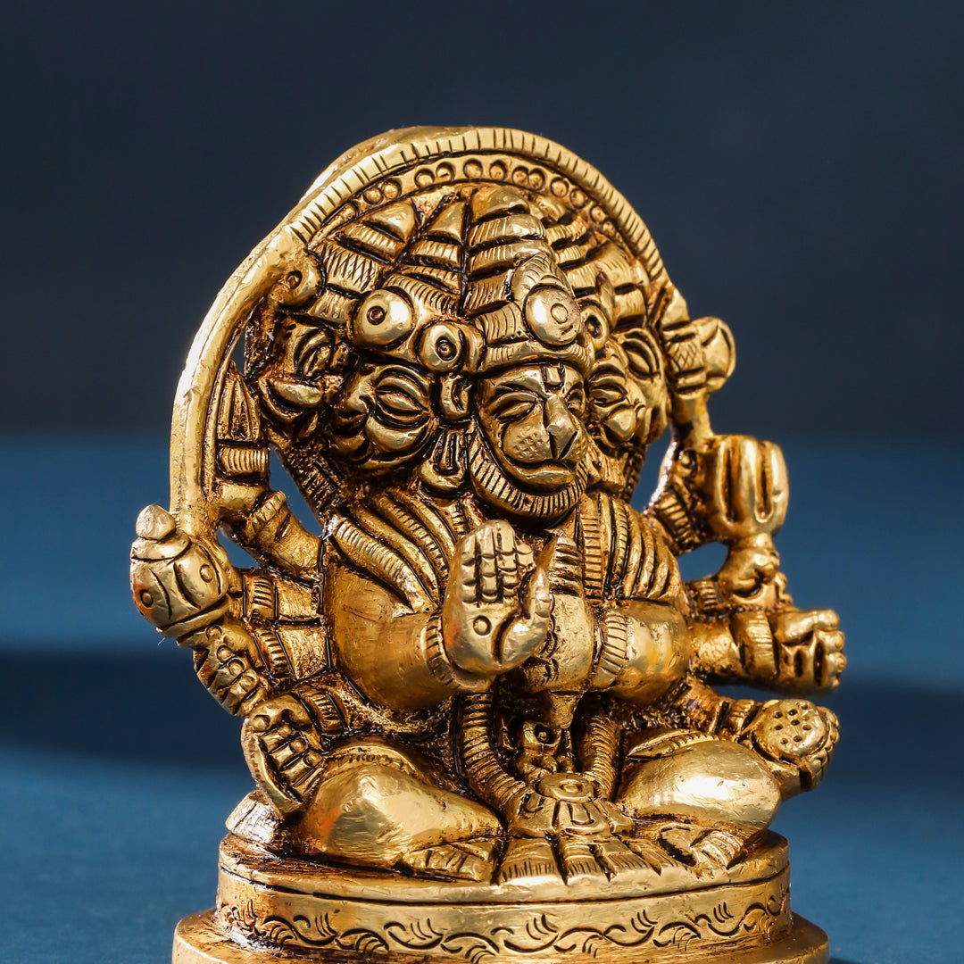 Brass Sitting Panchmukhi Hanuman Idol (3.5 Inch) Vedansh Craft