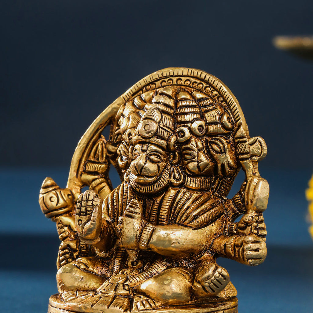 Brass Sitting Panchmukhi Hanuman Idol (3.5 Inch) Vedansh Craft