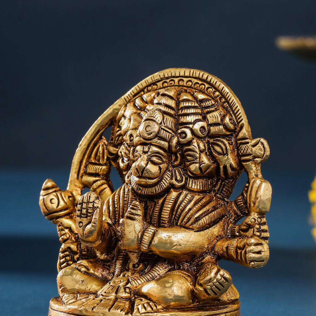 Brass Sitting Panchmukhi Hanuman Idol (3.5 Inch) Vedansh Craft