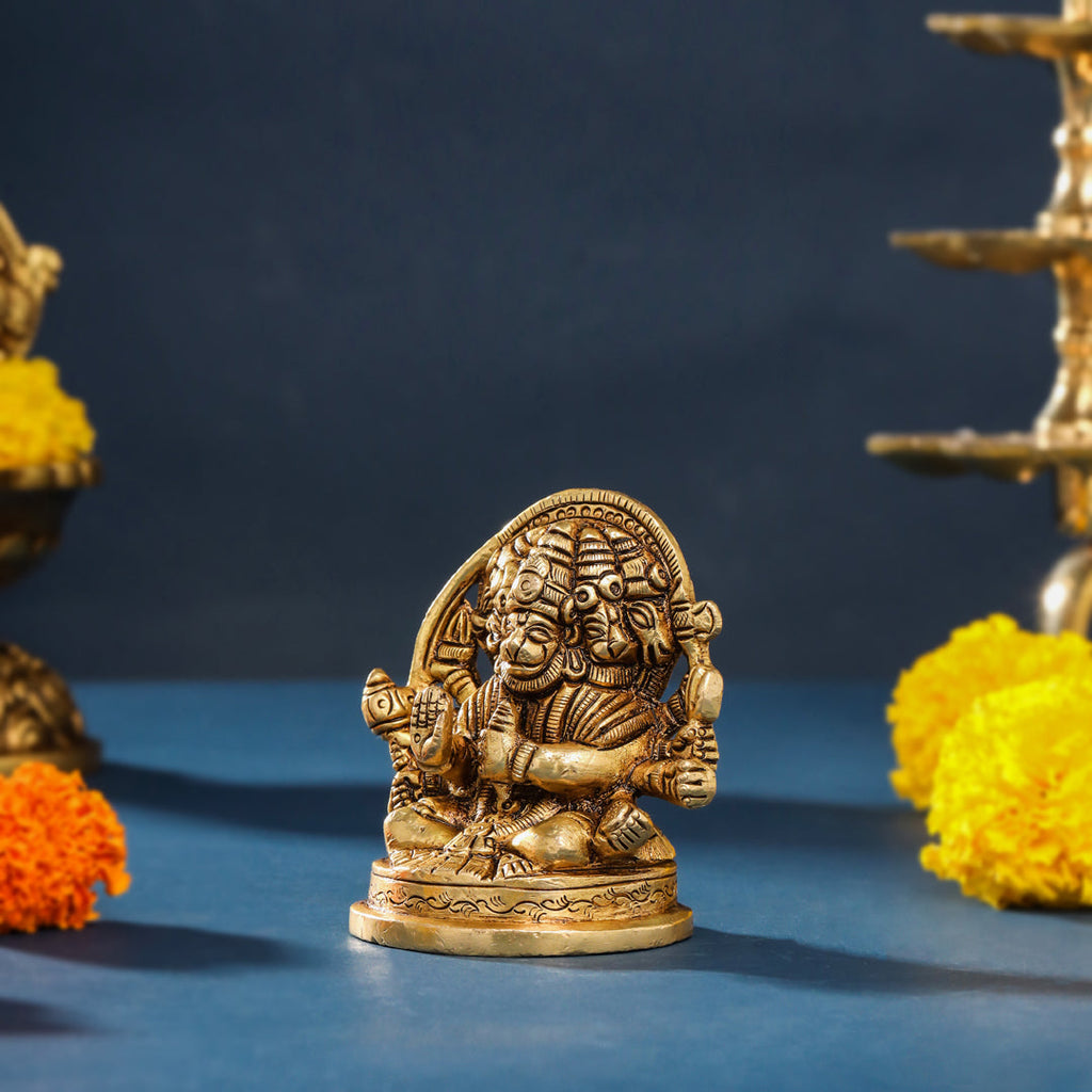 Brass Sitting Panchmukhi Hanuman Idol (3.5 Inch) Vedansh Craft