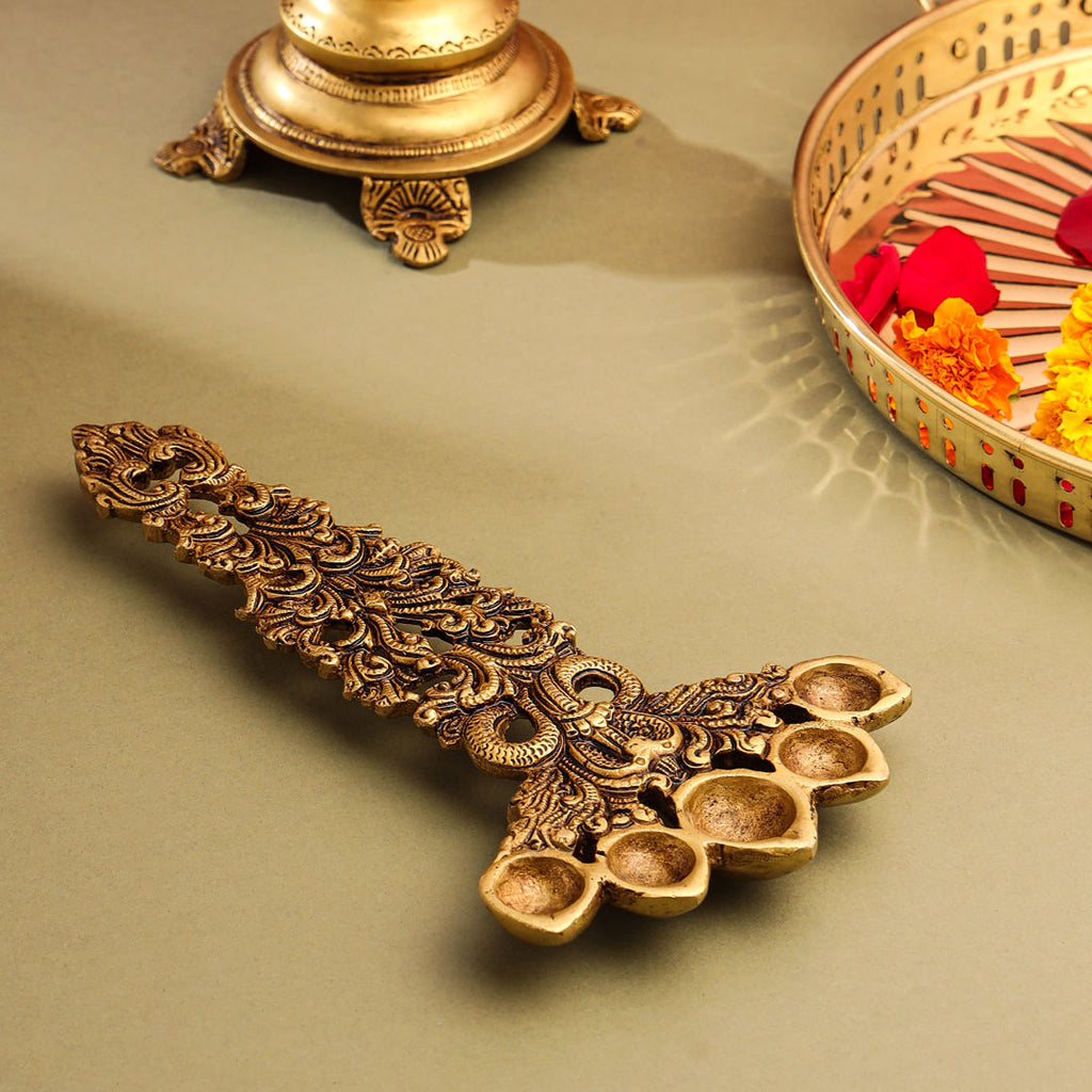 Brass Sheshnag Five Petal Pooja Spoon (10 Inch) Vedansh Craft