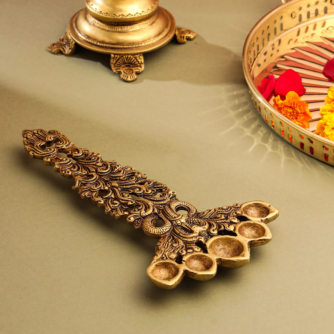 Brass Sheshnag Five Petal Pooja Spoon (10 Inch) Vedansh Craft