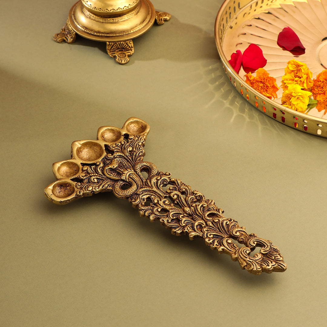 Brass Sheshnag Five Petal Pooja Spoon (10 Inch) Vedansh Craft