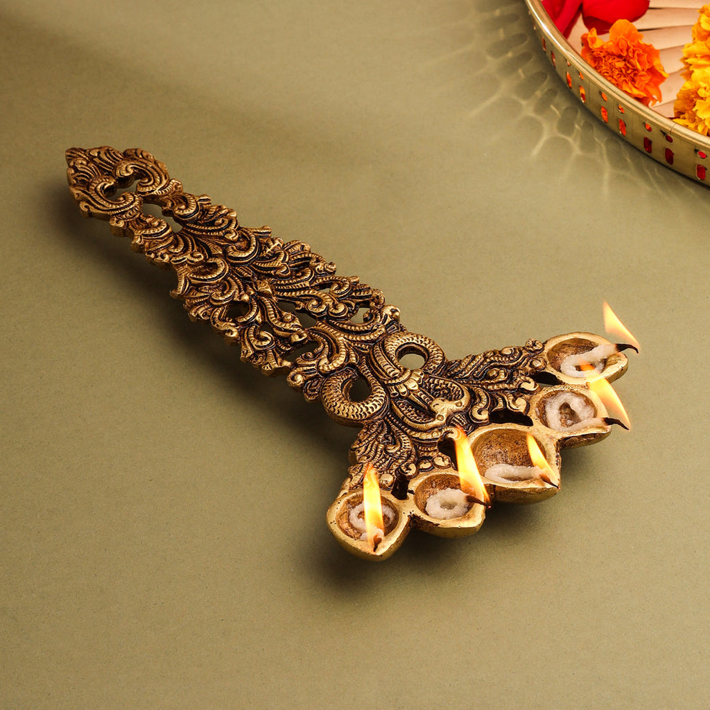 Brass Sheshnag Five Petal Pooja Spoon (10 Inch) Vedansh Craft