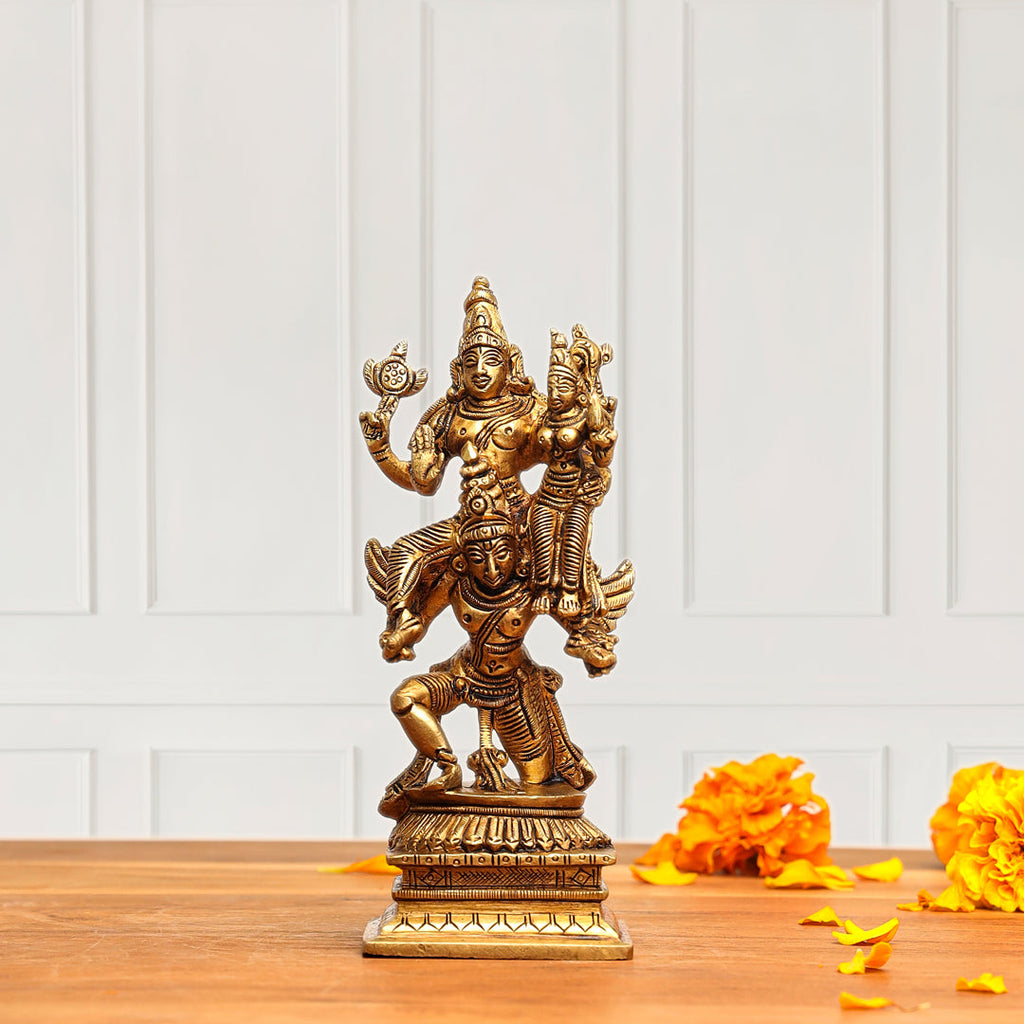 Brass Superfine Garuda, Vishnu & Lakshmi Idol (5.5 Inch) Vedansh Craft