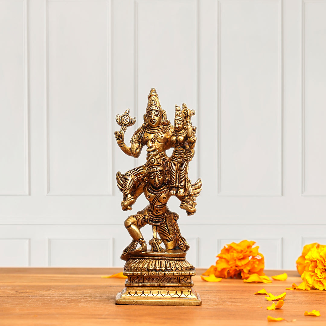 Brass Superfine Garuda, Vishnu & Lakshmi Idol (5.5 Inch) Vedansh Craft
