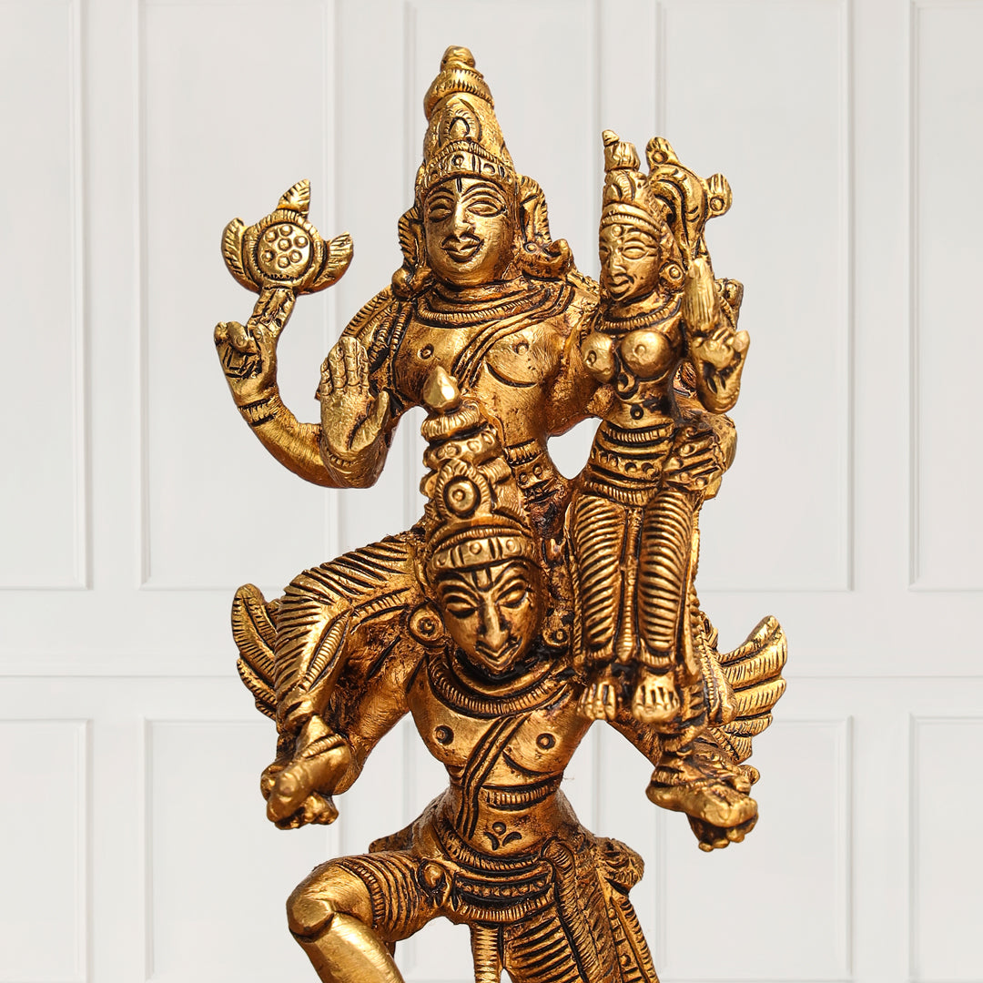 Brass Superfine Garuda, Vishnu & Lakshmi Idol (5.5 Inch) Vedansh Craft