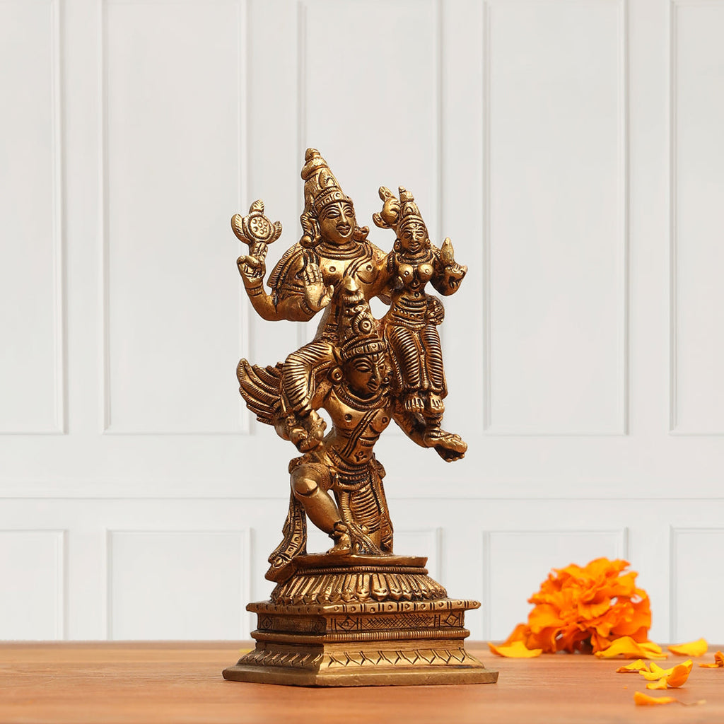 Brass Superfine Garuda, Vishnu & Lakshmi Idol (5.5 Inch) Vedansh Craft