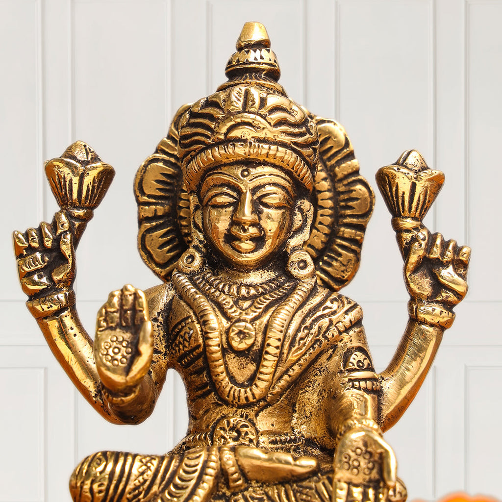 Brass Goddess Sitting Lakshmi Idol (4.5 Inch) Vedansh Craft